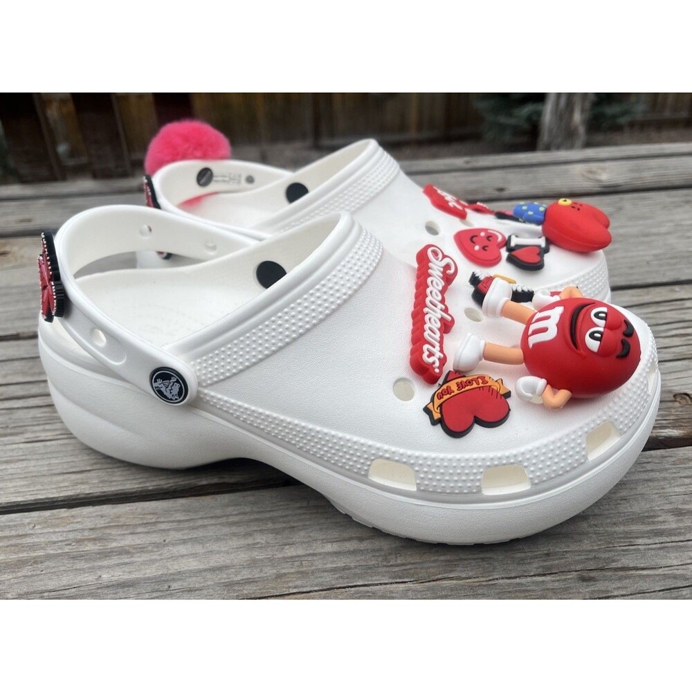 Crocs Classic Platform Clogs Women’s 9 White Heart Love Valentine Charms 206750 - Picture 3 of 13